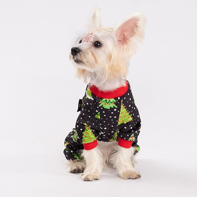 Fitwarm Christmas Tree Dog Pajamas, Christmas Clothes for Small Dogs Boy Girl, Holiday Pet Outfit, Black, Red, Green, Yellow, XS