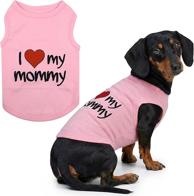 Parisian Pet Dog Shirt for Mother's Day - 100% Cotton Shirts for Large Dogs - Pink Sleeveless Girl Pet Clothes - Lightweight Pet Tshirts - Breathable Puppy Clothes - Stretchy I Love My Mommy Dog Shirt