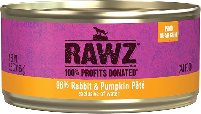 Rawz Natural Premium Pate Canned Cat Wet Food - Made with Real Meat Ingredients No BPA or Gums - 5.5oz Cans 24 Count (Rabbit & Pumpkin)