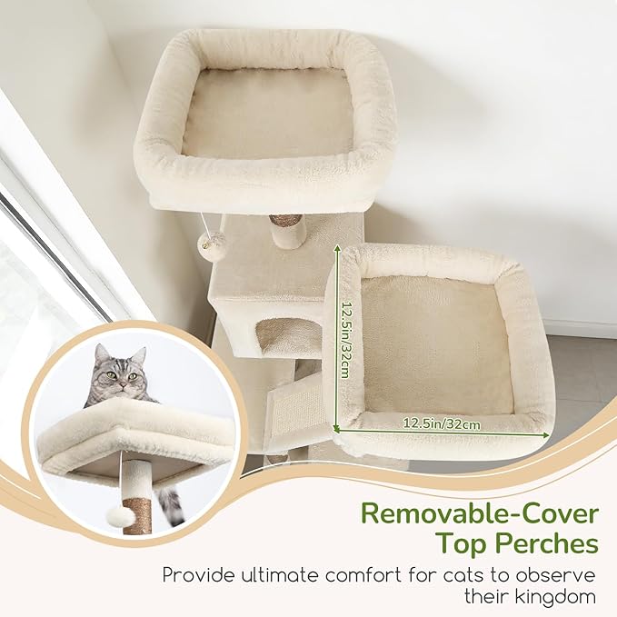 Globlazer 74in Heavy Duty Cat Tree for Large Indoor Cats, Multi-Level Cat Tower with Scratching Post, Cat Condos with Climbing Ladder, Hammock, Extra Large Top Perches, Pet Bed, F74D, Beige