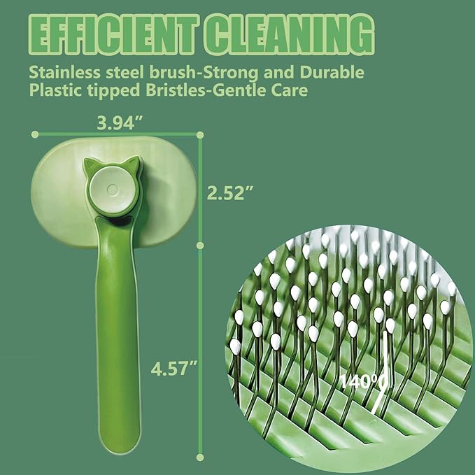 Demiya Cat Grooming Brush with Ergonomic Handle, Green Plastic Pet Brush for Cats & Dogs, Hair Shedding and Deshedding Tool for Long & Short Haired Pets (Green)