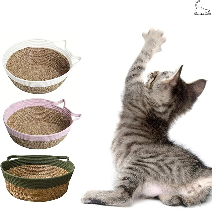 Straw House for Cats Dog Interaction Sleep Rest Nest Bed Hideouts Basket Bed Rest Furniture Nest