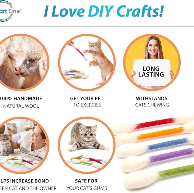 Swabs Cat Toys with Catnip - 6 Pk | Durable for Chew, Cute Cat Toys Interactive Kitty for Boredom, Exercise, & Play | Filled w/Organic Catnip for Anxiety & as Digestive Aid