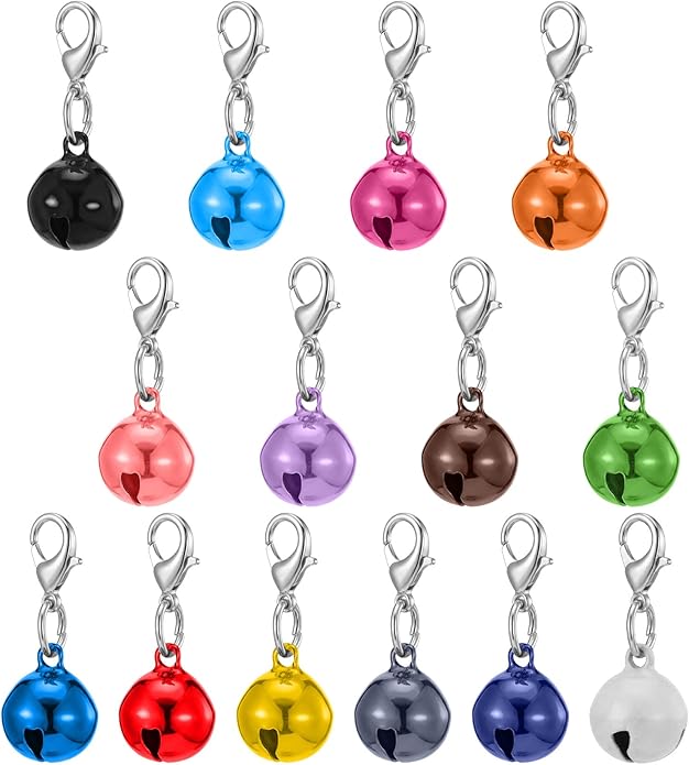 14 Pack Cat Collar Bells Only, Cat Bells for Collar with Keychain, Loud & Lightweight for Puppy, Kitten & Small Pets