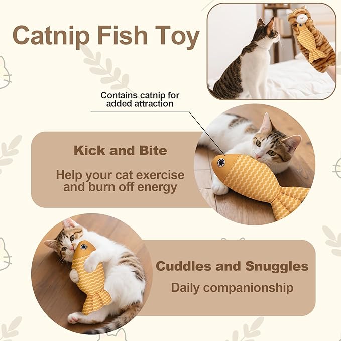 Cat Toy, Cat Wrestling Glove with Catnip Fish, Exlong and Exlarge Cat Kicker Glove, Fighting Cats Play Puppet Toy, Interactive Cat Toy, Boxing Glove Toy for Pet Kitten Small Dog Indoor(Brown)