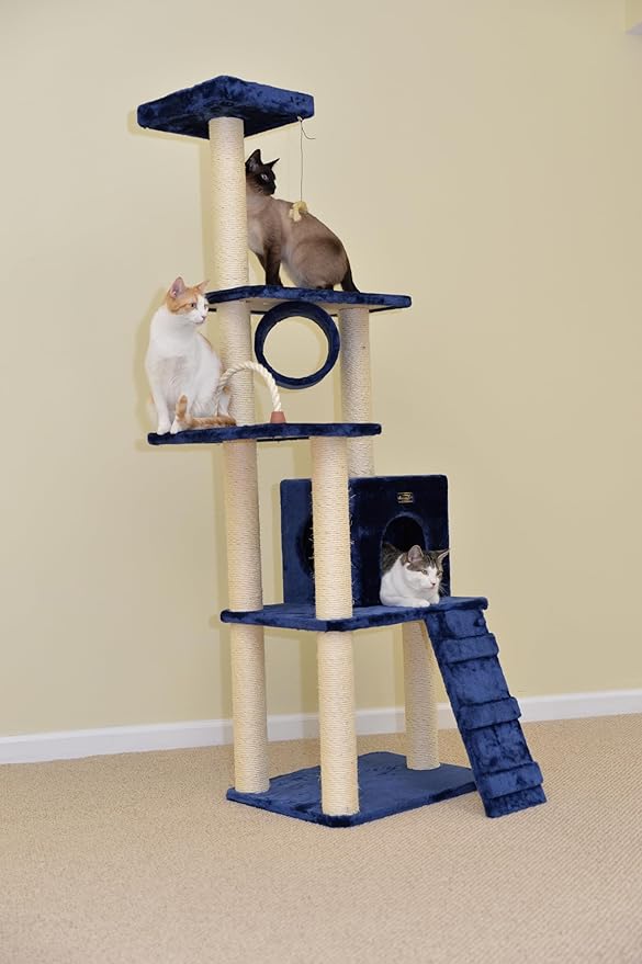 Armarkat 71" Navy Cat ClimbIng Tower, Real Wood Cat Scratching Furniture, A7101