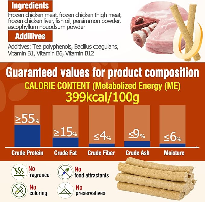 30g Freezed Dried Cat Chew Stick Chicken Flavor, Cat Dental Treats for Freshens Breath and Reduce Tartar, Feline Teething Sticks Cats Treats Snack