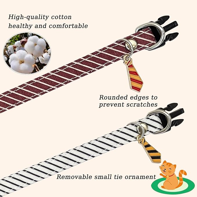 2 Pack Cotton Cat Kitten Collar with tie Accessories, Classic Stripes Cute Cat Collar for boy Girl Cats, Adjustable 7.8-12.2in Kitten Collars for Wedding Formal Party Red & White