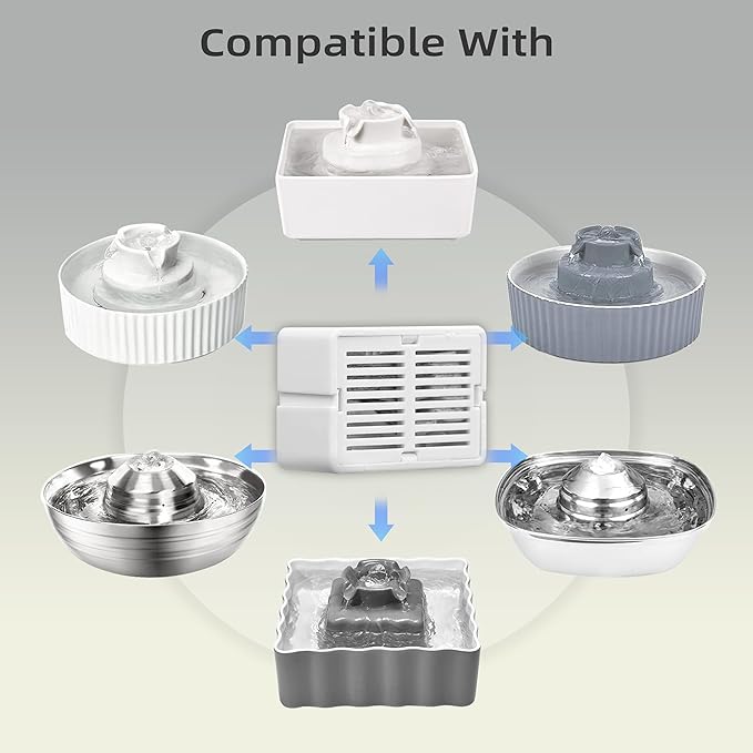 8 Pack Ceramic Cat Fountain Filter Replacement, Triple Cupcake Cat Fountain Filters, 8 Pet Fountain Carbon Filters and 2 Foam Filters for Ceramic/Cupcake Cat Water Fountains