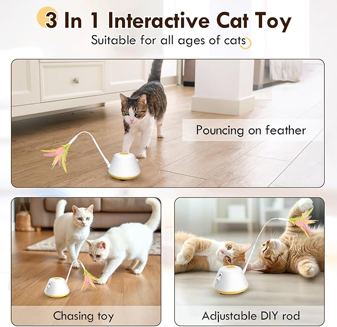 3-in-1 Cat Laser Toy, Cat Toys for Indoor Exercise Electric Automatic Moving Cat Laser Toy,Indoor Exercise Kicker, Random Trajectory 3 Moving Modes with 3pcs Hanging Feather USB Rechargeable