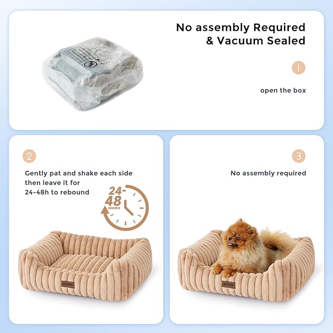ZOMISIA Large Cat Beds - Orthopedic Dog Bed for Medium Dogs, Rectangle Pet Bed with Fluffy Removable Washable Cover, 25x21x9inches, Camel