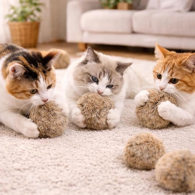Rabbit Fur Ball Cat Toy,Soft Fluffy Cat Toy Ball, Furry Catnip Toy Ball,for Indoor Cats – Furry,Fun to Chase for Hunting Instinct Play & Interactive Bonding(3pcs)