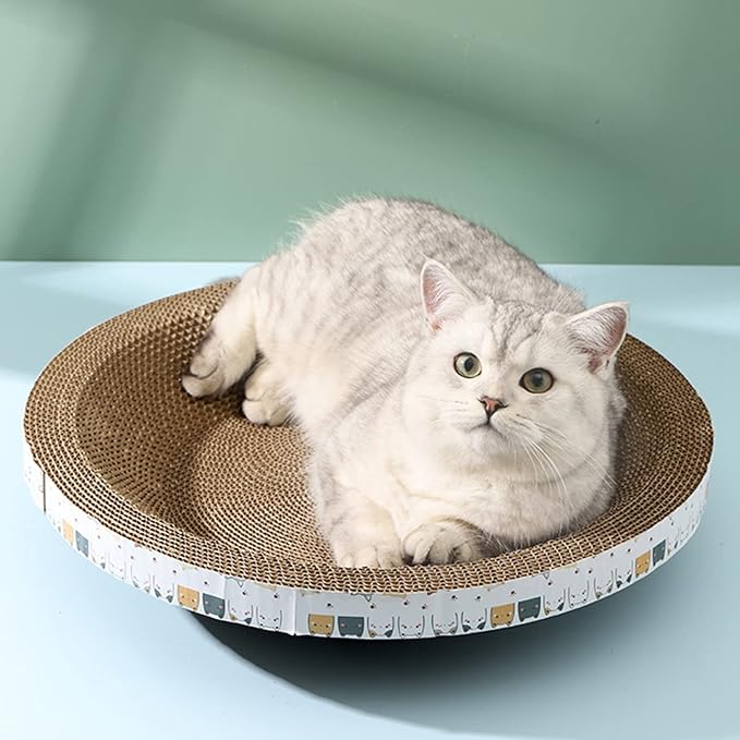 Round Corrugated Cat Scratcher Bed for Furniture Protection, Anti-Scratch Cat Scratching Pad