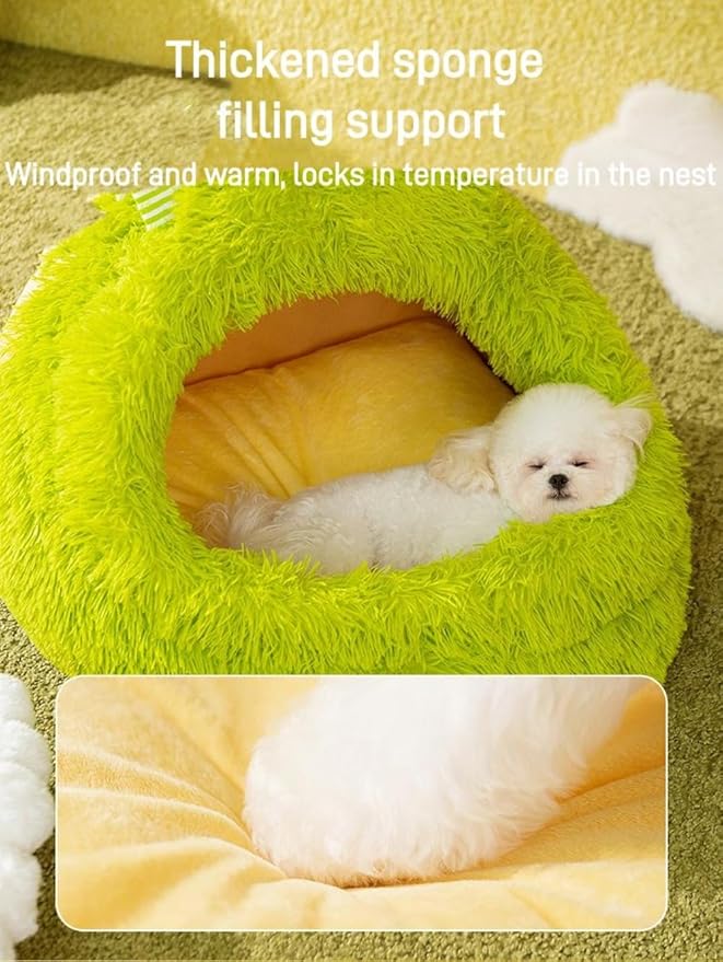 Autumn and Winter Cat Bed Semi-Enclosed Plush Warm Thickened Little Monster Cat Bed Indoor High Cushion Deep Sleep Dog Bed Small and Medium Dog Cat Bed Pet Bed (M,Brown)