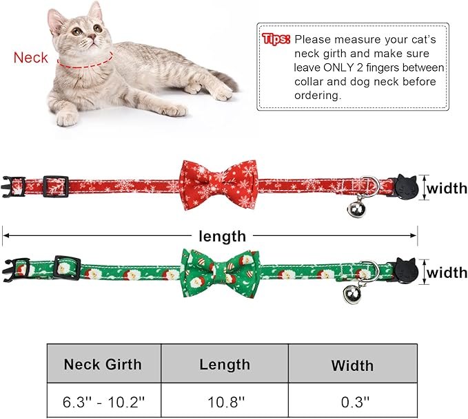 Malier 2 Pack Christmas Cat Collars Breakaway with Bow Tie and Bell, Classic Buffalo Plaid Kitten Collar with Cat Bow Tie Cat Collar for Cats Kitty Kitten Cat Stocking (Christmas)