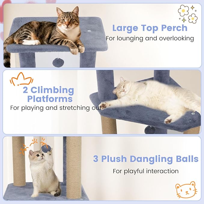 Tangkula 64 Inch Tall Cat Tree, Multi-Level Cat Tower with 2 Large Condos, Jute Scratching Posts, Plush Top Perch, Dangling Toys, Cat Climbing Furniture for Indoor Adult Cats & Kittens (Dark Gray)