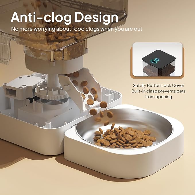VOLUAS Automatic Cat Feeders - Dry Food Dispenser with Timer, Desiccant Bag, Programmable Portion Size Control 4 Meals Per Day, 10s Voice Recorder