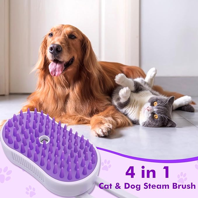 Cloud Care Cat Brush, 4-in-1 Self-Cleaning Pet Steam Brush with 360 Rotating Arm for Shedding, Long and Short Hair Cats and Dogs