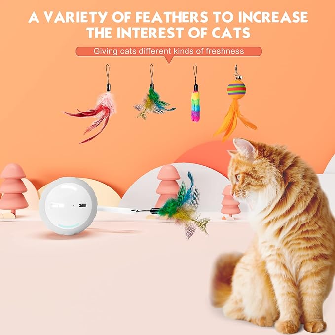 Upgraded Interactive Cat Toys Ball for Indoor Cats - Cat Ball Features Touch and Voice Activation, 2 Speed Settings (Fast and Slow), Interchangeable Tail Attachments for Bored Indoor Cats (Grey)