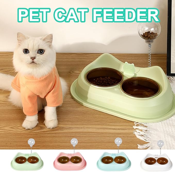 Cats Bowl with Treats Feeder Elevated Double Drinking Bowls Feeding Watering Supply Neck Protections Cats Bowl