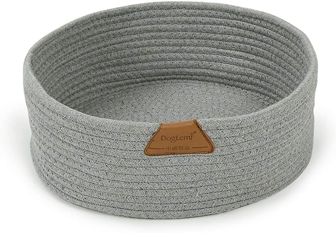 Cat Bed Basket Nest Round Cotton Rope Woven Warm Medium,Pet Sleeping Bed House Cute Fun Scratcher Scratching Scratch Mat Pad for Puppy Small Dogs Indoor Play Eco Washable Winter Summer (Gray)