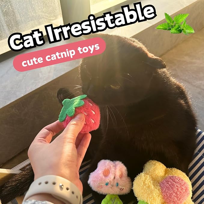 CECE PAW 3 PCS Catnip Toys, Includes 6-Pack Catnip Pouches, Catnip Refillable Interactive Cat Toy with Crinkle Sound, Bunny Easter Kicker Toy for Indoor Cats, Chew, Food Puzzle for Kitten Enrichment