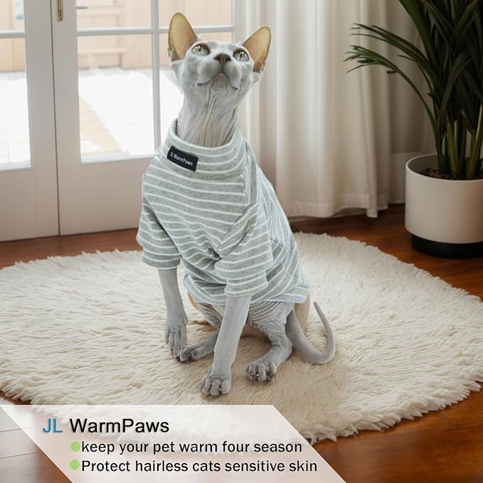 Sphynx Cat Sweater Hairless Cat Clothes Sweater Shirt Soft Warm Long Sleeves Pullover Pet Clothes Pajamas Dog Cloth for Small Dogs Jumpsuit Pet Sweaters (Striped, X-Large)