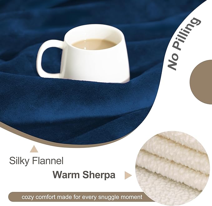 gogobunny Waterproof Bed Blanket, Reversible Sherpa Fleece Throw Blanket for Dog Puppy Cat, Furniture Cover Protects Bed Couch Sofa from Liquid Pee and Pet Fur (Navy Blue, 25x35 inches)
