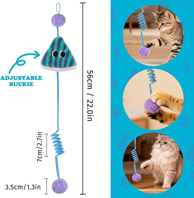 oyeftp Spring Parachute Cat Toys for Indoor Cats, Interactive Door Hanging Cat Toys for Bored Indoor Adult Cats, Retractable Teaser Toy, Hanging Interactive Toys for Cat Kitten Play Chase Exercise