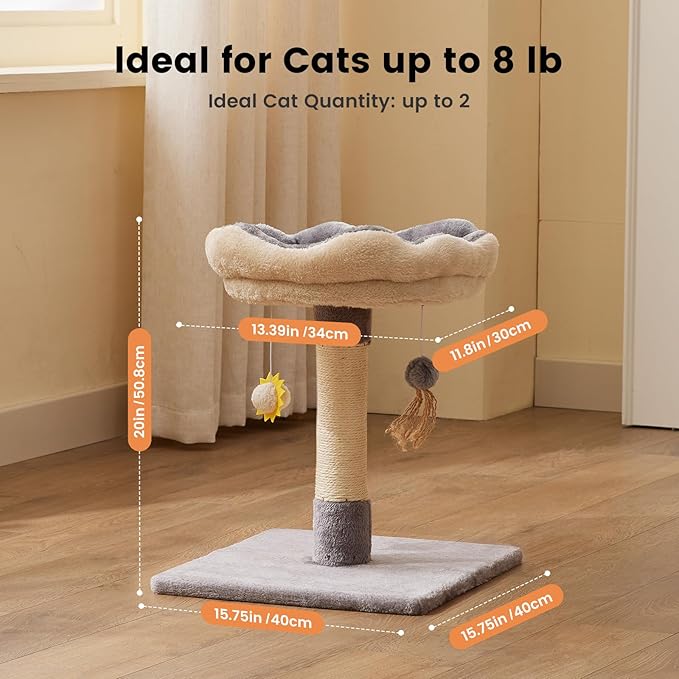 Gardner Pet 20" Cat Tree, Solid Wood Small Cat Tree, Compact Cat Tower Perch for Kittens (Grey, Circle)