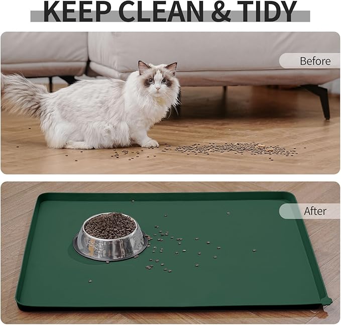 Reopet Waterproof Pet Feeding Mat, Non-Slip Silicone Placemats for Dog Cat Food and Water Bowl, High Raised Edges to Prevent Spills and Protect Floors