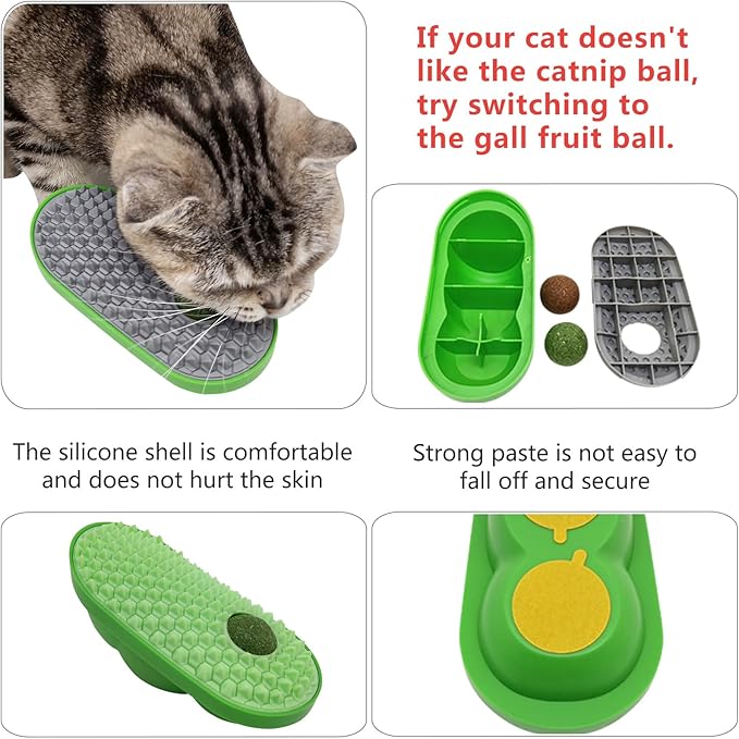 miwoowim 2 Pcs Catnip Toys Balls that Stick on Wall,Cat Toy Ball, Catnip Balls for Cats Lick,Cat Face Scratchers, self Groomer for Indoor Cats, Corner Brush Wall