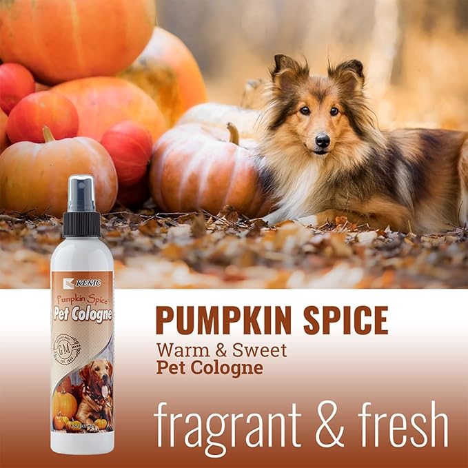 Kenic Pumpkin Spice Pet Cologne, Long Lasting Limited Edition Warm Pumpkin Spice Scented Dog & Cat Deodorizing Spray, Freshens, Neutralizes and Shines Coat Between Baths, Made in USA