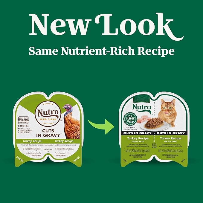 Nutro Perfect Portions Wet Cat Food Cuts in Gravy Turkey Recipe, Cat Food Wet Recipe, 2.64 oz. Twin-Pack Trays (24 Count)