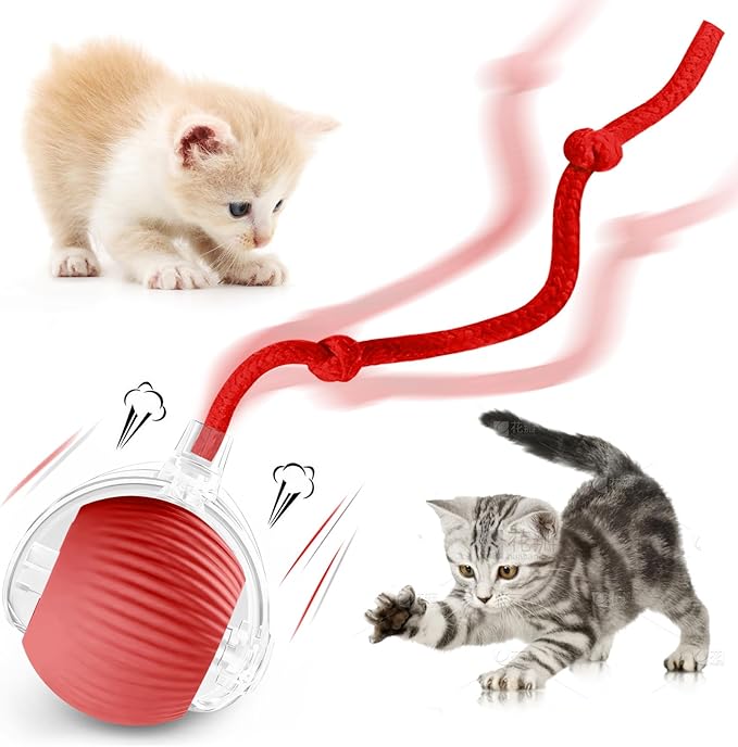 Interactive Cat Ball Toys for Indoor Cats, Upgraded Automatic Cat Toys for Bored Indoor Adult Kitty, Peppy Pet Ball for Cats, 360°Smart Rolling Kitty Balls Toy (Red)