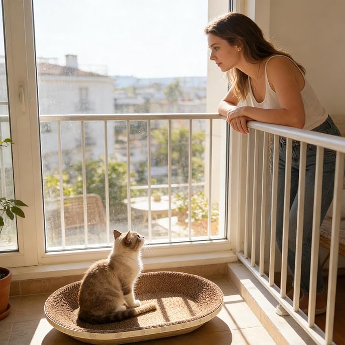 Cardboard Cat Scratcher Bed, Oval Cats Scratch Pad Bowl Nest for Indoor Cats, Cat Scratching Board Corrugated Lounge, Furniture Protector for Couch