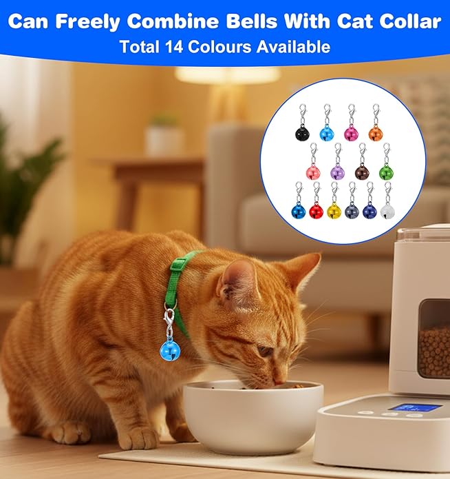14 Pack Cat Collar Bells Only, Cat Bells for Collar with Keychain, Loud & Lightweight for Puppy, Kitten & Small Pets