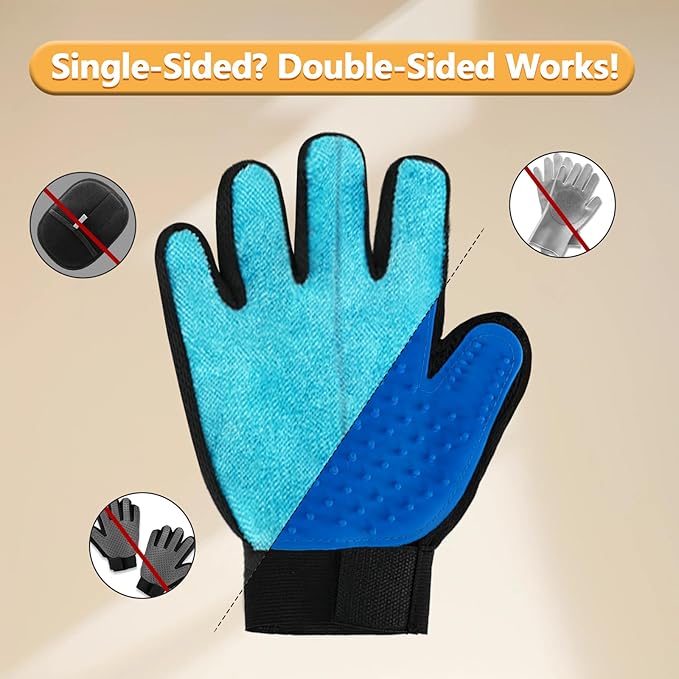 Multi-Function Double-Sided Grooming Glove – Electrostatic Pet Hair Removal Mitt for Dogs & Cats, Gentle Brush & Fur Cleaner for Furniture & Clothing 1pcs (Blue, Left Hand)