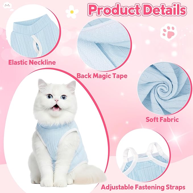 Coppthinktu Cat Recovery Suit for Female Cats After Spay, Breathable Cat Onesie Kitten Onesie Bodysuit, Cat Surgery Recovery Suit for Abdominal Wounds Anti Licking E-Collar Alternative