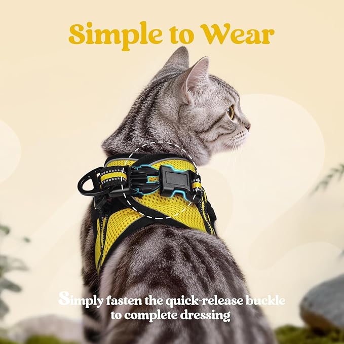 rabbitgoo Cat Harness and Leash Set for Walking Escape Proof, Adjustable Soft Kittens Vest with Reflective Strip for Cats, Comfortable Outdoor Vest, Bright Yellow, M