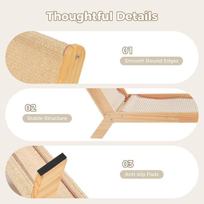 Avont Cat Scratcher Bed, Natural Sisal Scratching Pad Solid Wood Frame Cat Lounge Chair Couch for Indoor Cats -Extra Large
