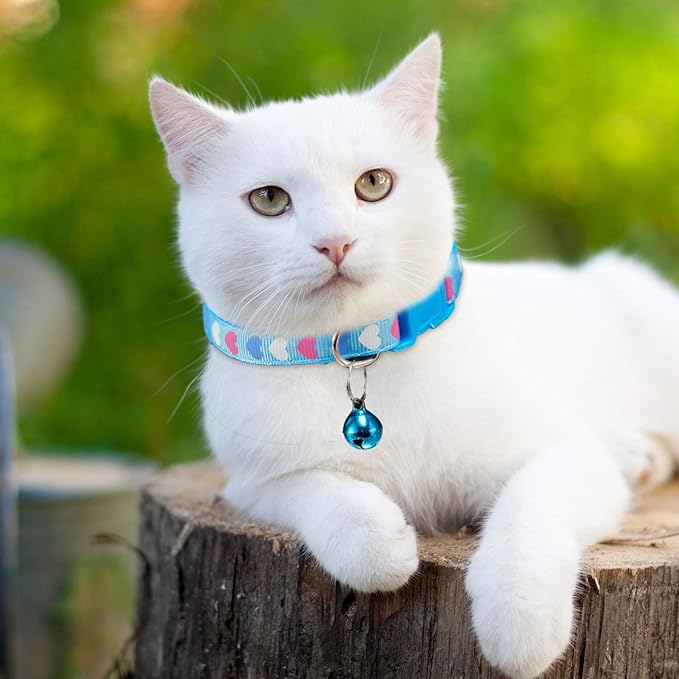Frienda 6 Pack Cat Collars with Bells Breakaway Cats Collar Adjustable 8.27 to 13.39 Inches Safety Buckle Cute Pets Collar for Adult Cats and Small Dogs(Pink, Blue, Purple, Green)