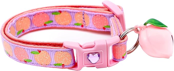 Peach Cat Collar with Bell | Safety Breakaway Collar | Adjustable Large Size or Kitten (Small(10lbs & Less), Purple)