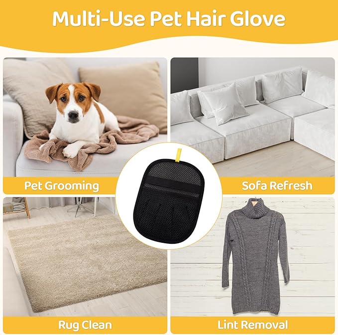 Pet Hair Removal Glove for Dogs & Cats, Upgraded 2PCS Five-Finger Electrostatic Pet Hair Remover with Grooming Comb, Reusable Washable Magic Brush Hair Tool Mitt for Clothing, Couch, Carpet, Car Seat