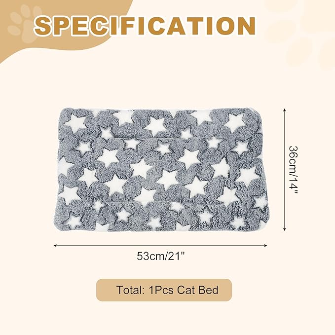 Dog Cat Bed Mat, Soft Coral Fleece Pet Cushion Pad with Cute Star Print, Warm Washable Pet Bed 21x14 Inches, (Gray White), Intended for Medium Small Dog Cat