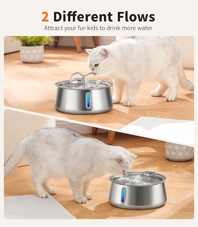 Cat Water Fountain Stainless Steel:135oz/4L Large Capacity Cat Fountain with Water Window, Pet Fountain for Cats Dogs Multiple Pets Drinking Water Bowl Ultra Quite Pump, Attached 2+2 Fliters