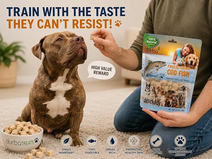 Freeze-Dried Cod Fish Dog & Cat Treats Single-Ingredient, Low-Calorie, Easily Digestible Snacks for All Life Stages & Pets with Food Sensitivities, Promote Healthy Skin/Coat (2 Ounce, COD Fish)