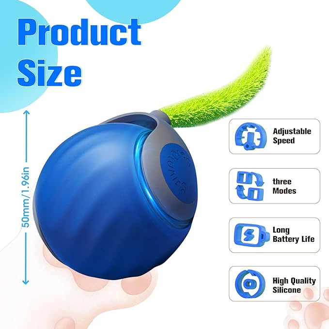 2026 New Upgrade Speedy Tail Cat Toy, Smart Interactive Pet Toys Comes with 4 Tails, Reinforced Version of The Cat Toys Balls, Two Speed Adjustment (Blue)