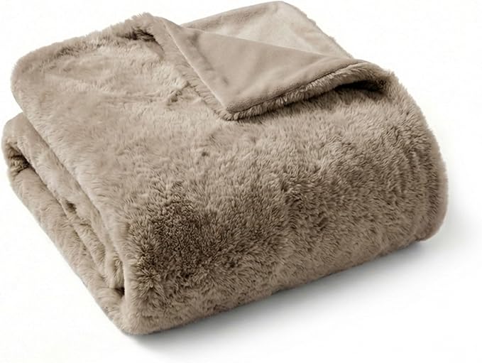 4 Cats & Dogs Pet Faux Fur Throw Blanket – Ultra Soft, Waterproof, Leakproof, Washable, Large (50"x60") Plush Pet Blanket for Couch, Bed, Sofa Protection – Luxurious, Cozy & Durable - Taupe