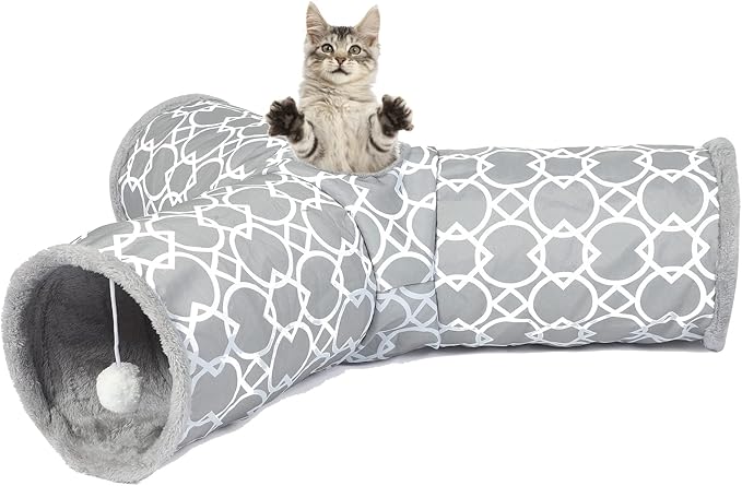 Geometric 3 Way Cat Tunnel with Plush Inside,Cats Toys Collapsible Tunnel Tube with Balls, for Rabbits, Kittens, Ferrets,Puppy and Dogs